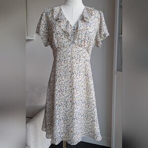 Madewell Floral Silk Ruffle Neck Mini Dress